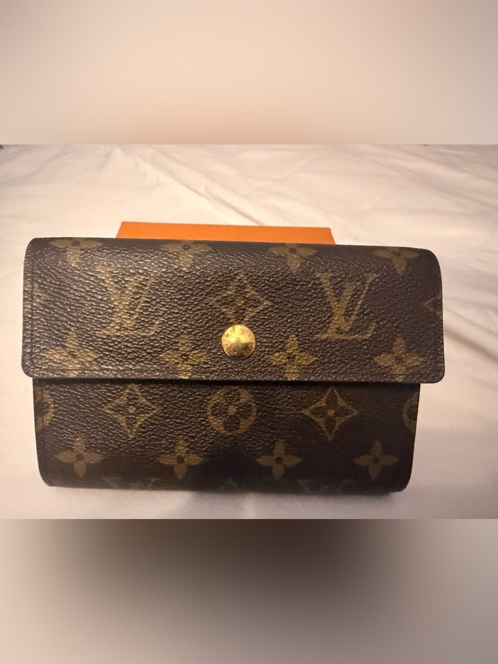 Louis Vuitton Tan & Gold Leather Zip Coin Purse Interior